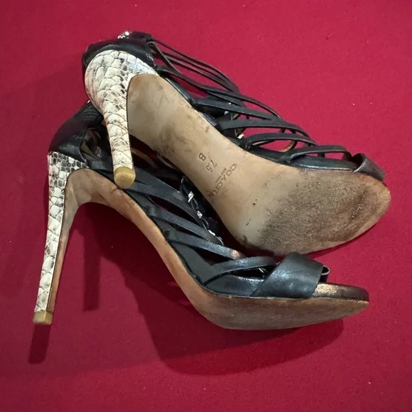 Coach Coach Josey Black Leather Strappy Gladiator High Heel Snakeskin Accents - Picture 6 of 6